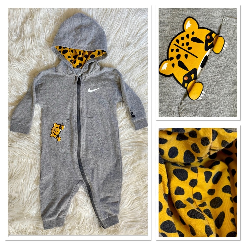 Nike Kyrie Lil Beast Hooded One Piece Romper Bodysuit Zip Leopard Print Baby 12M